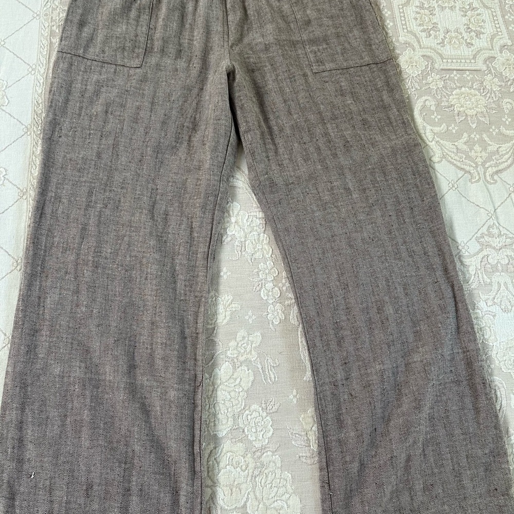 Herribone Wide Leg Linen Pants